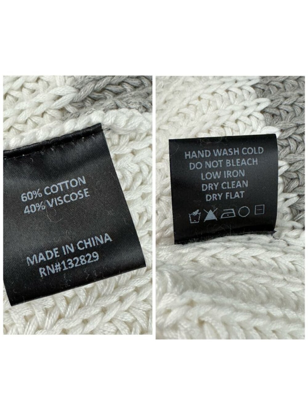 House of Harlow 1960 Adrienne Sweater XS Gray Ivory V Neck Chunky Knit - Picture 8 of 9